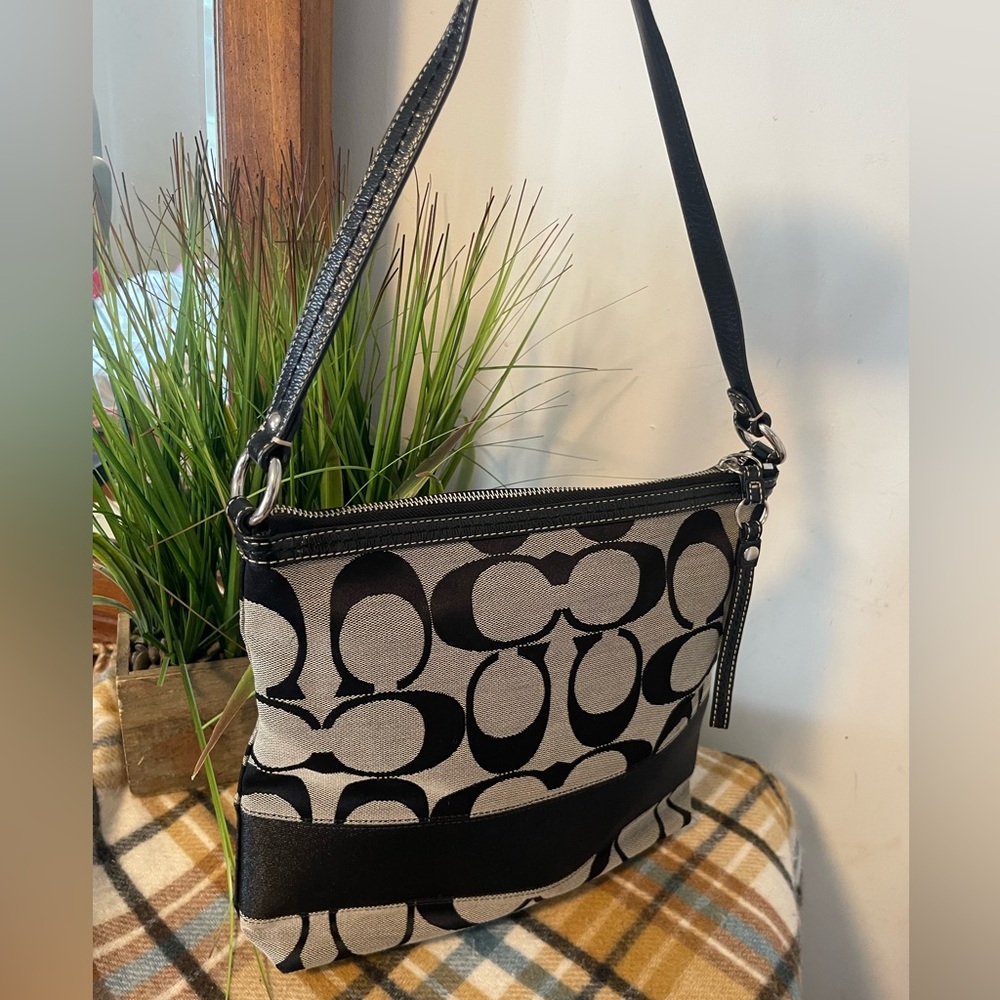Coach Black and Gray Signature Shoulder Bag